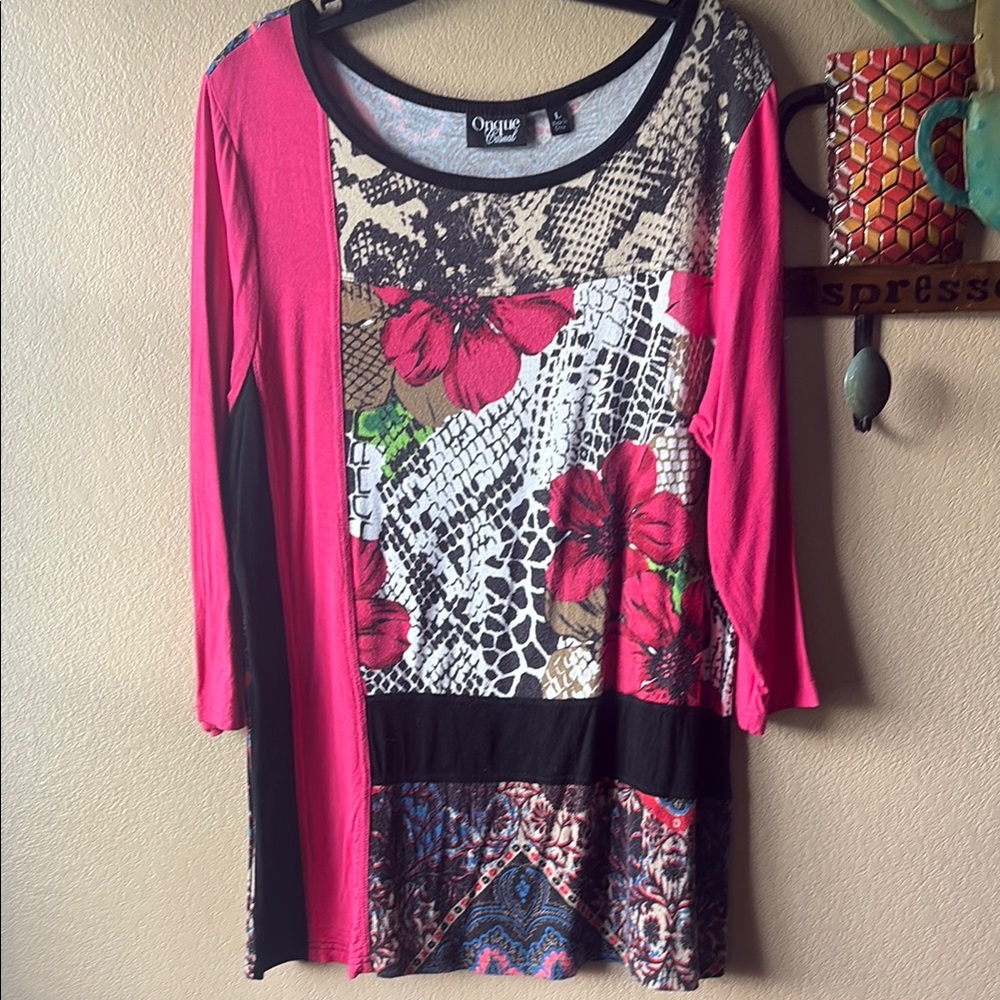 Women's Pink Floral Patchwork Top